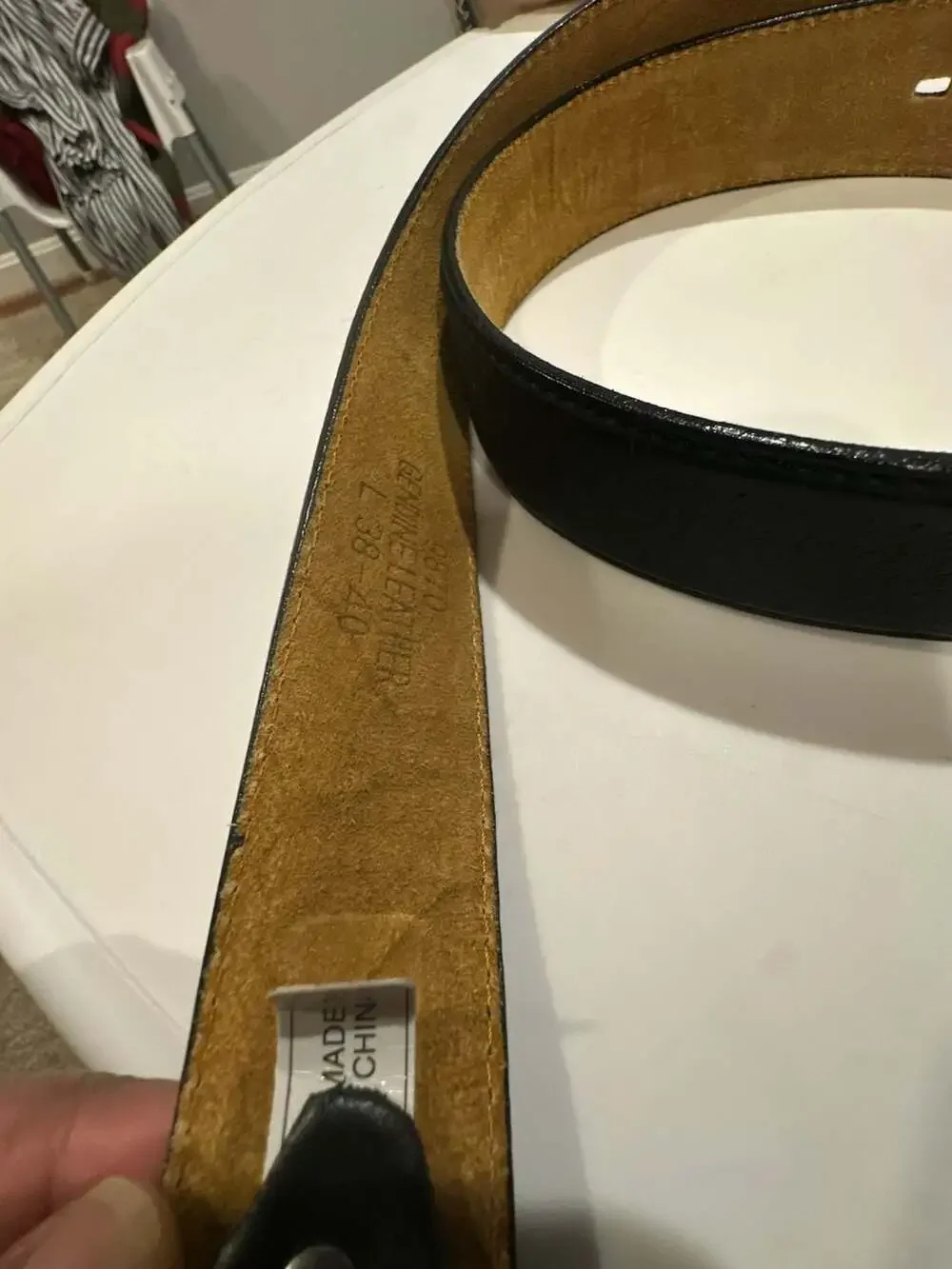 Genuine Leather Belt Size 38-40 Black Feather Embossed